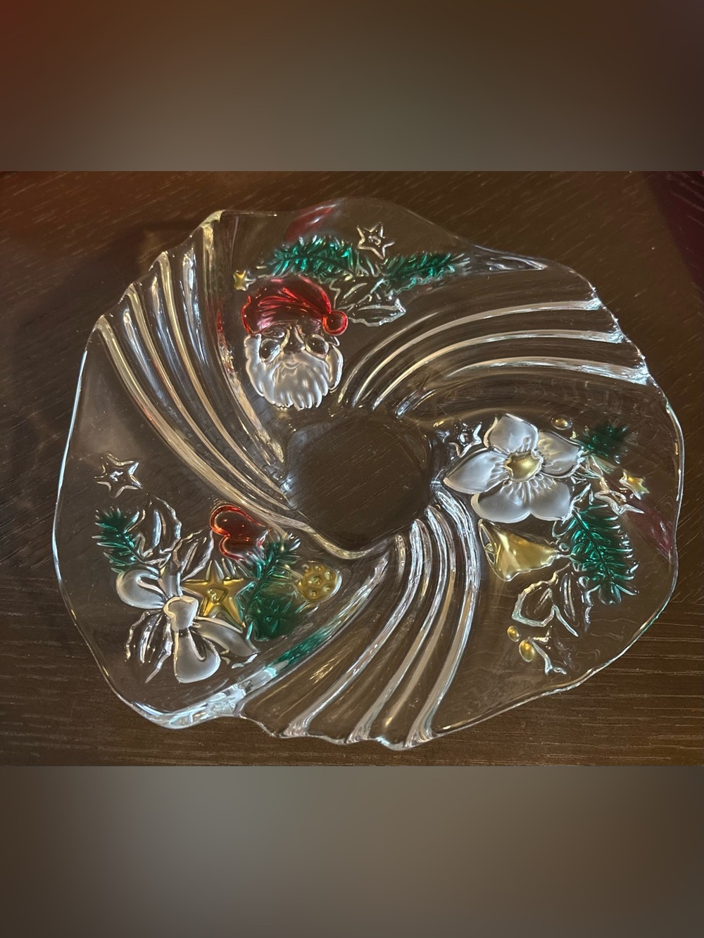 Vintage Walther Glas Christmas Glass Bowl Santa German